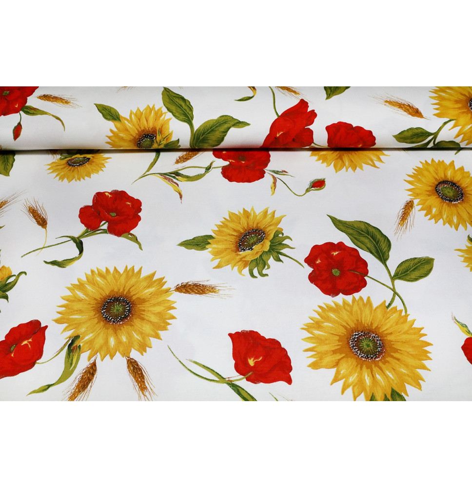 Anyag pamut napraforgó és pipacsok