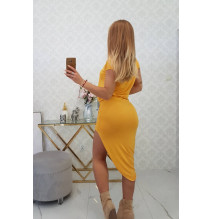 Női aszimmetrikus ruha MI61524 okker