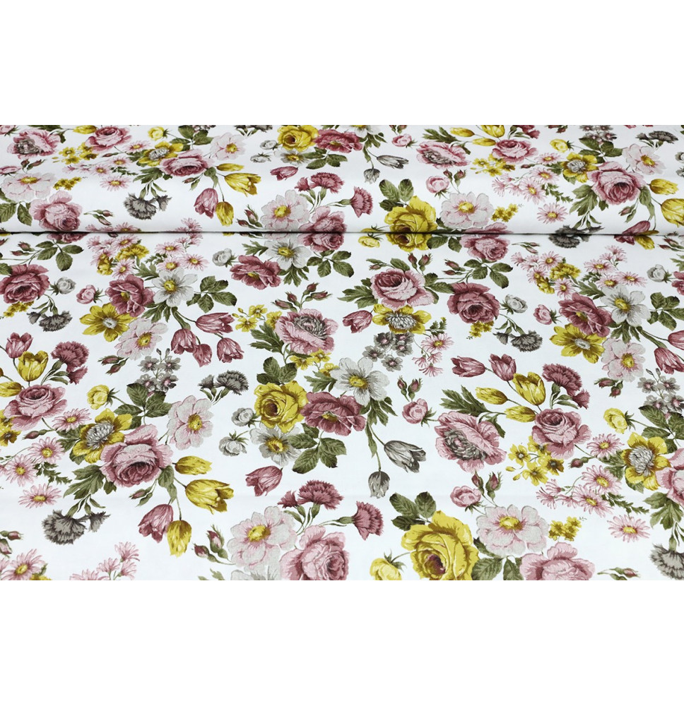 Dekoratív szövet Vintage virágok, szélesség 140 cm