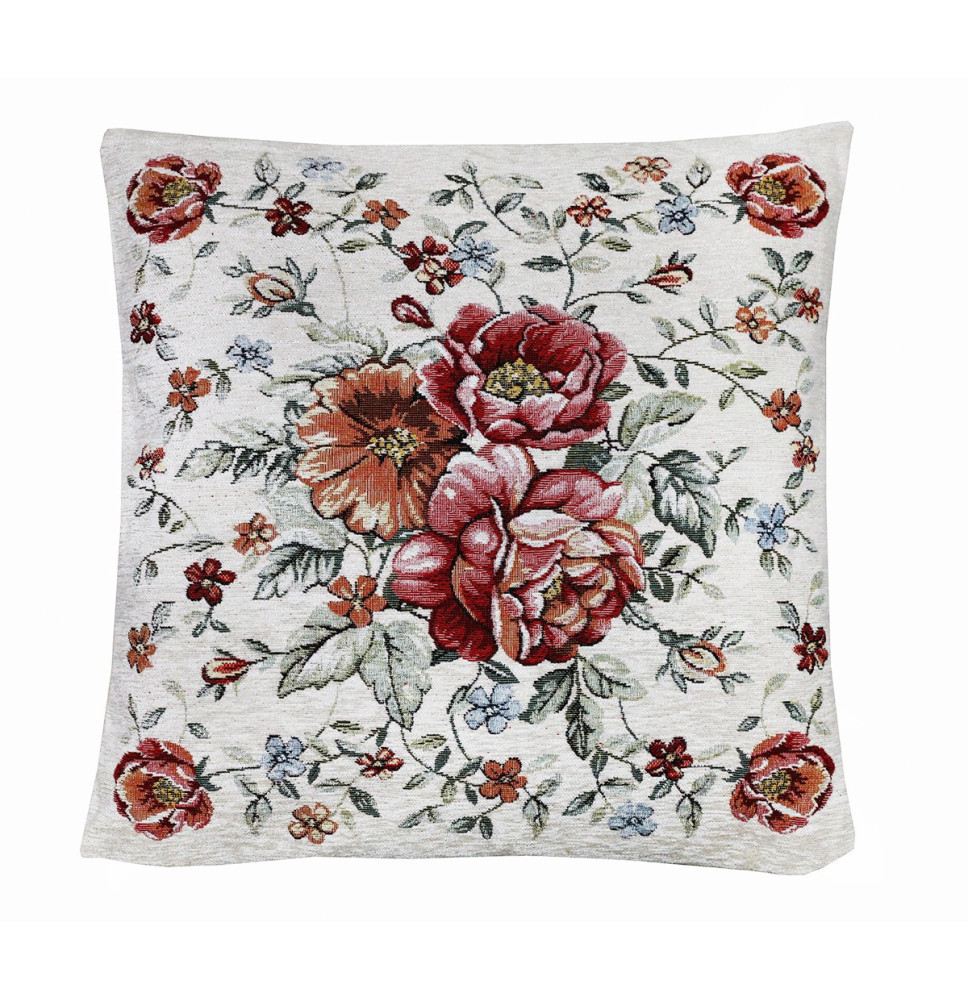 Párnahuzat gobelin piros virágok Chenille IT112