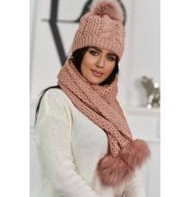Női téli kalap és sál K110 púder rózsaszín