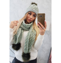 Női téli kalap és sál MIK122 zöld