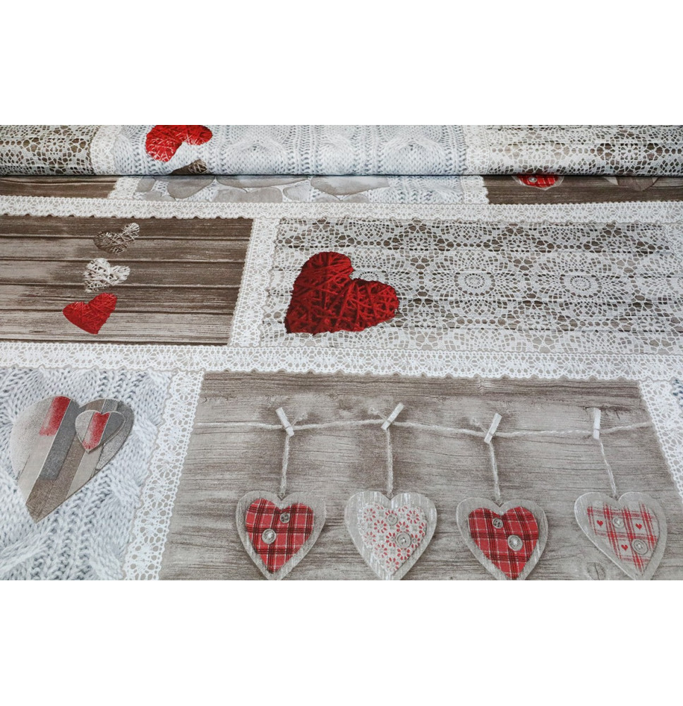 Pamut szövet Shabby love piros szívek, h. 145 cm