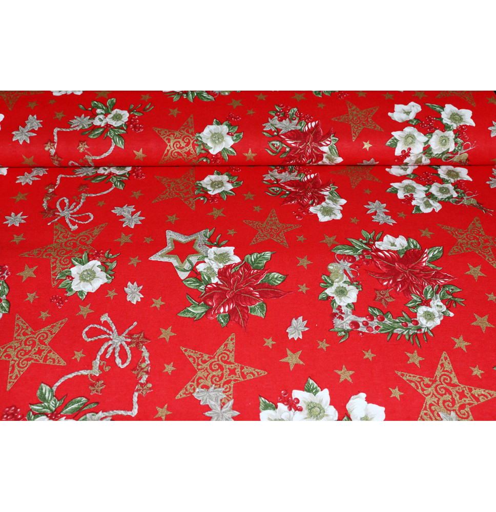 Anyag Pamut Karácsonyi piros, m. 140 cm