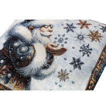 Karácsonyi gobelin párnahuzat lurexszel - Varázslatos Mikulás és hópelyhek