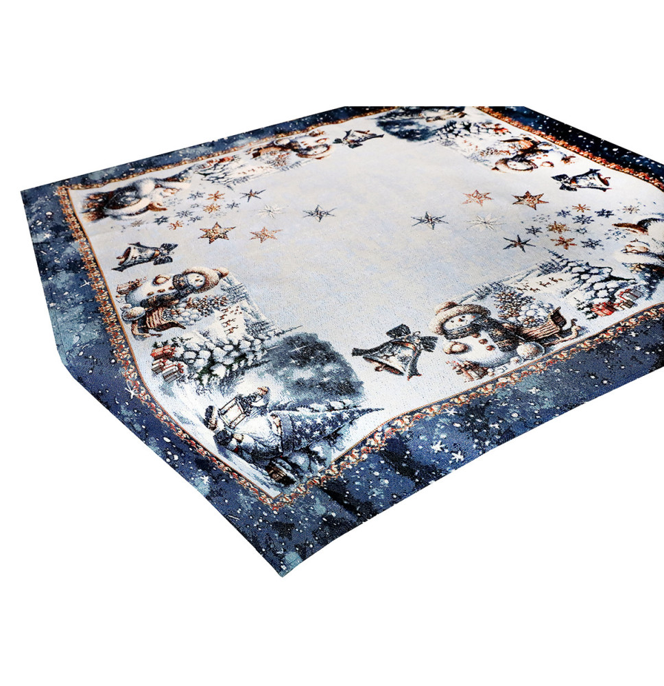 Luxus karácsonyi gobelin terítő lurexszel - Varázslatos Mikulás és hópelyhek