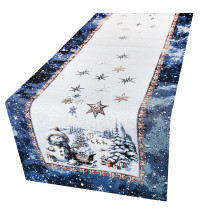 Luxus karácsonyi gobelin asztali futó lurexszel - Varázslatos Mikulás és hópelyhek