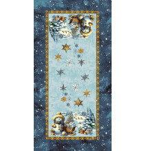 Luxus karácsonyi gobelin asztali futó lurexszel - Varázslatos Mikulás és hópelyhek