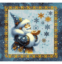 Karácsonyi gobelin párnahuzat lurexszel - Varázslatos Mikulás és hópelyhek