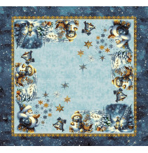 Luxus karácsonyi gobelin terítő lurexszel - Varázslatos Mikulás és hópelyhek