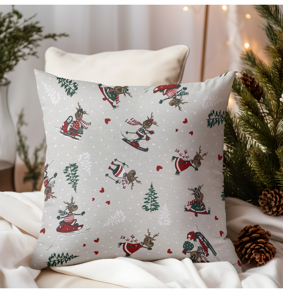 Karácsonyi díszpárnahuzat rénszarvassal