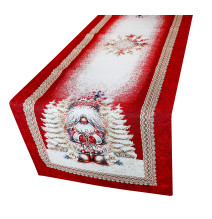 Luxus karácsonyi gobelin asztali futó karácsonyi manó és arany Lurex cérnával