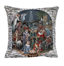 Karácsonyi gobelin párnahuzat Betlehem motívumával