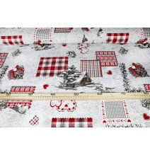 Karácsonyi párnahuzat vidéki motívummal és piros kockával