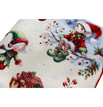 Luxus karácsonyi gobelin asztali futó lurexszel - Varázslatos Mikulás és hópelyhek másolata