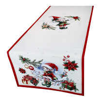Luxus karácsonyi gobelin asztali futó lurexszel - Varázslatos Mikulás és hópelyhek másolata