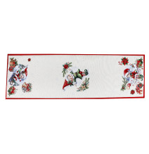 Luxus karácsonyi gobelin asztali futó lurexszel - Varázslatos Mikulás és hópelyhek másolata