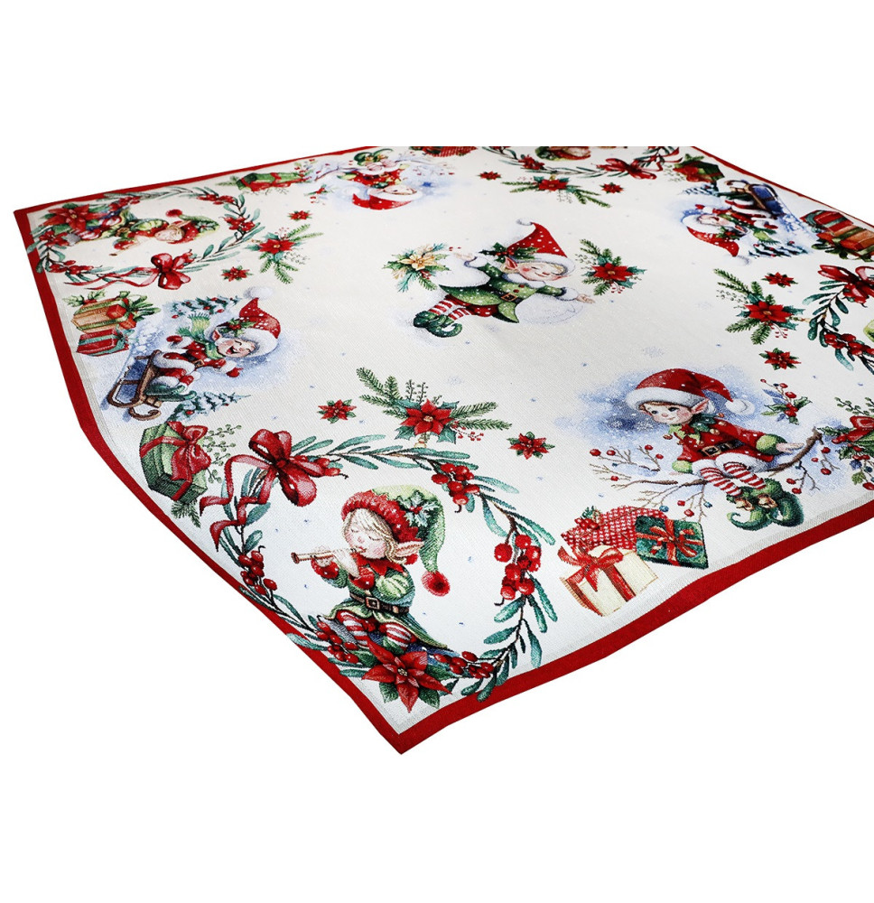 Karácsonyi gobelin terítő manókkal - lurexszel szőtt