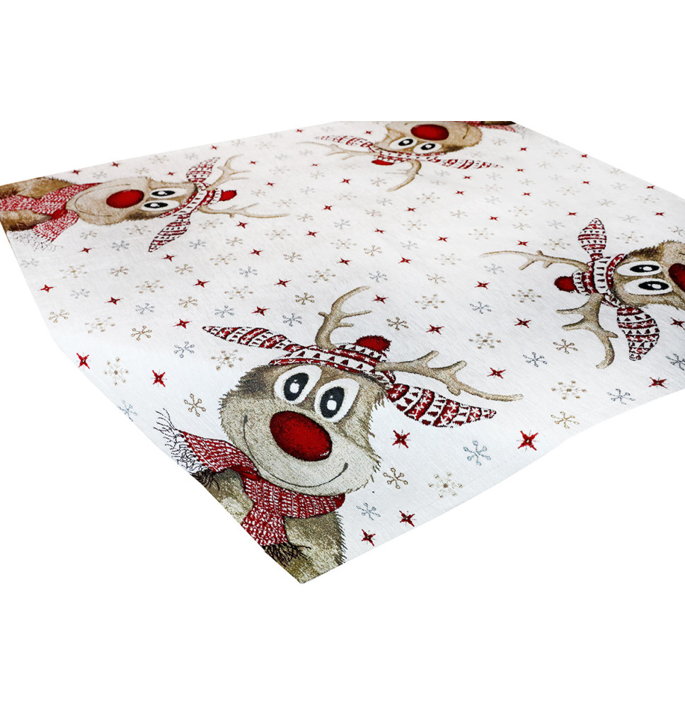 Karácsonyi zsenília terítő vidám rénszarvas motívummal 90x90 cm Chenille IT031