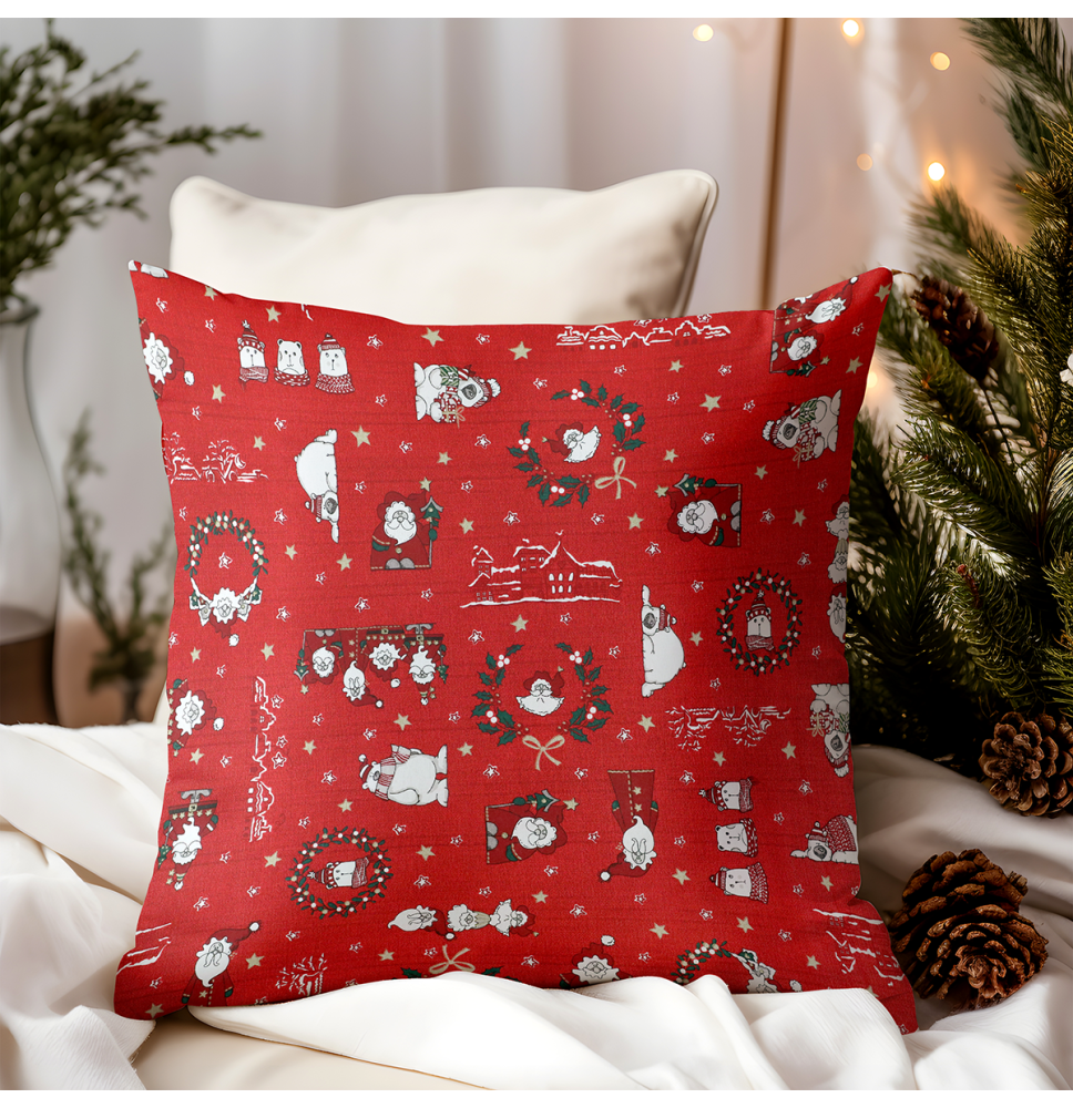 Karácsonyi pamut párnahuzat Mikulás pirosban