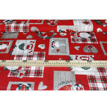 Piros karácsonyi párnahuzat tündékkel és szívekkel