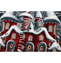 Karácsonyi zsenília terítő Varázslatos téli ház 90x90 cm Chenille IT038