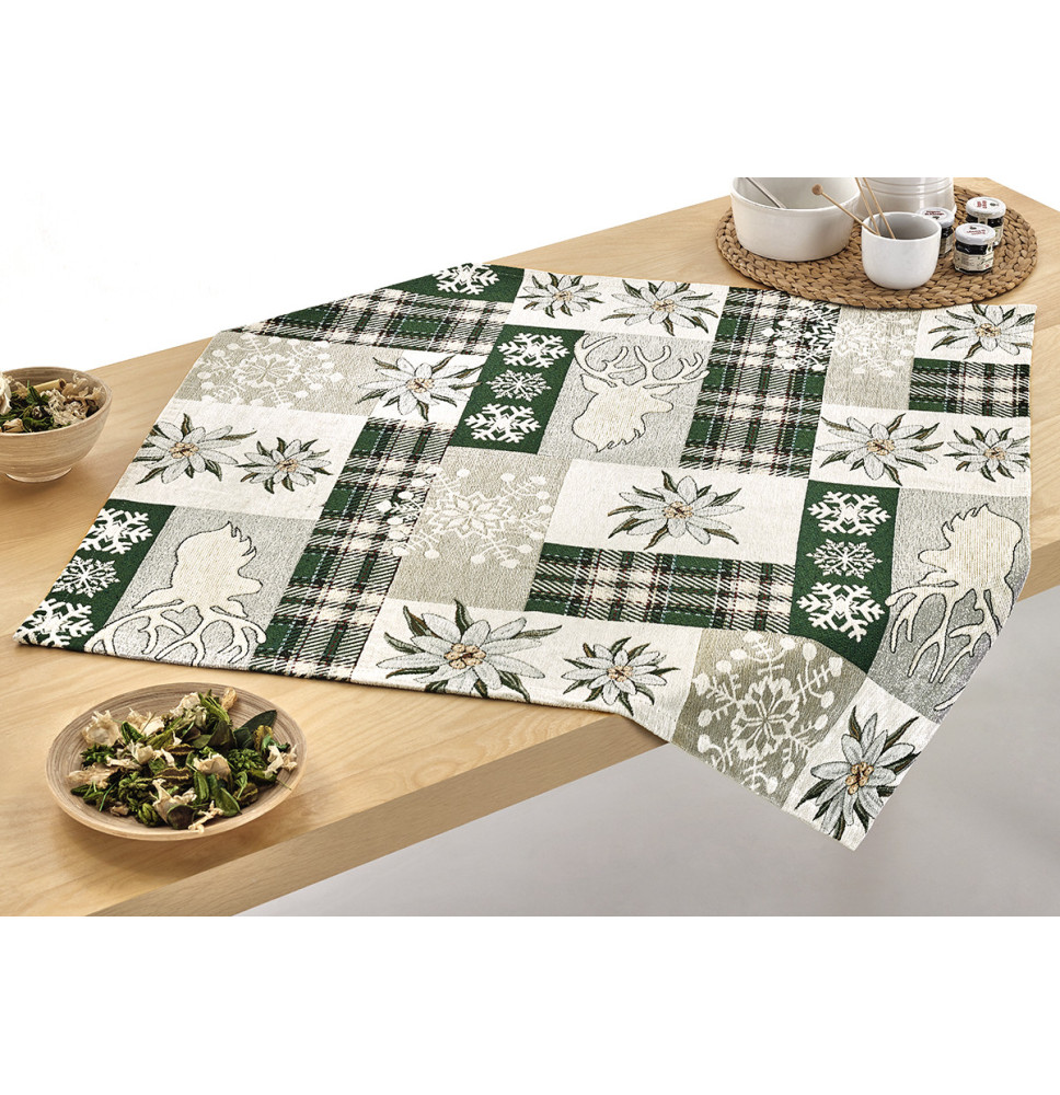 Karácsonyi zsenília terítő "Zöld elegancia" 90x90 cm Chenille IT041