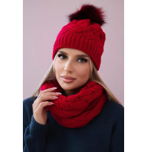 Női téli kalap és sál PLK5 pirós
