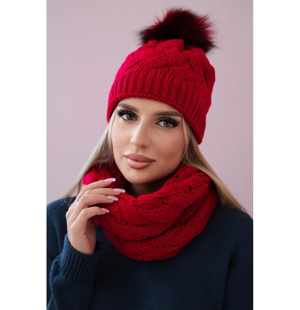 Női téli kalap és sál PLK5 pirós