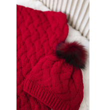 Női téli kalap és sál PLK5 pirós