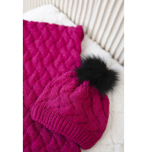 Női téli kalap és sál PLK5 fukszia
