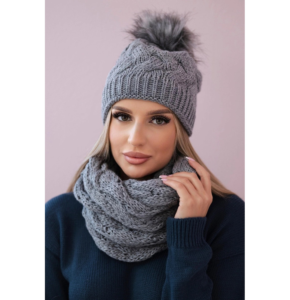 Női téli kalap és sál PLK5 szürke