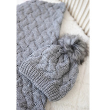 Női téli kalap és sál PLK5 szürke