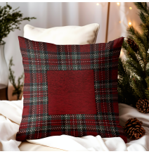 Párnahuzat gobelin Tartan burgundia 42x42 cm Chenille IT025