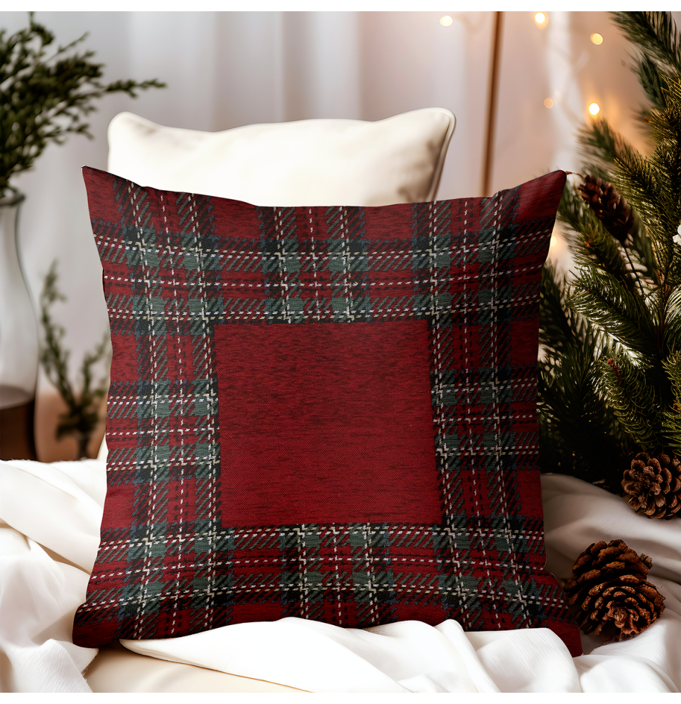Párnahuzat gobelin Tartan burgundia 42x42 cm Chenille IT025