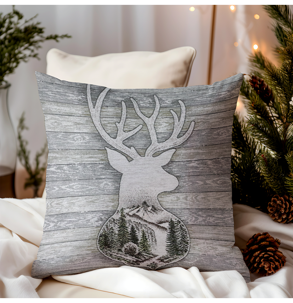 Párnahuzat gobelin Szarvas, szürke zsenília IT027