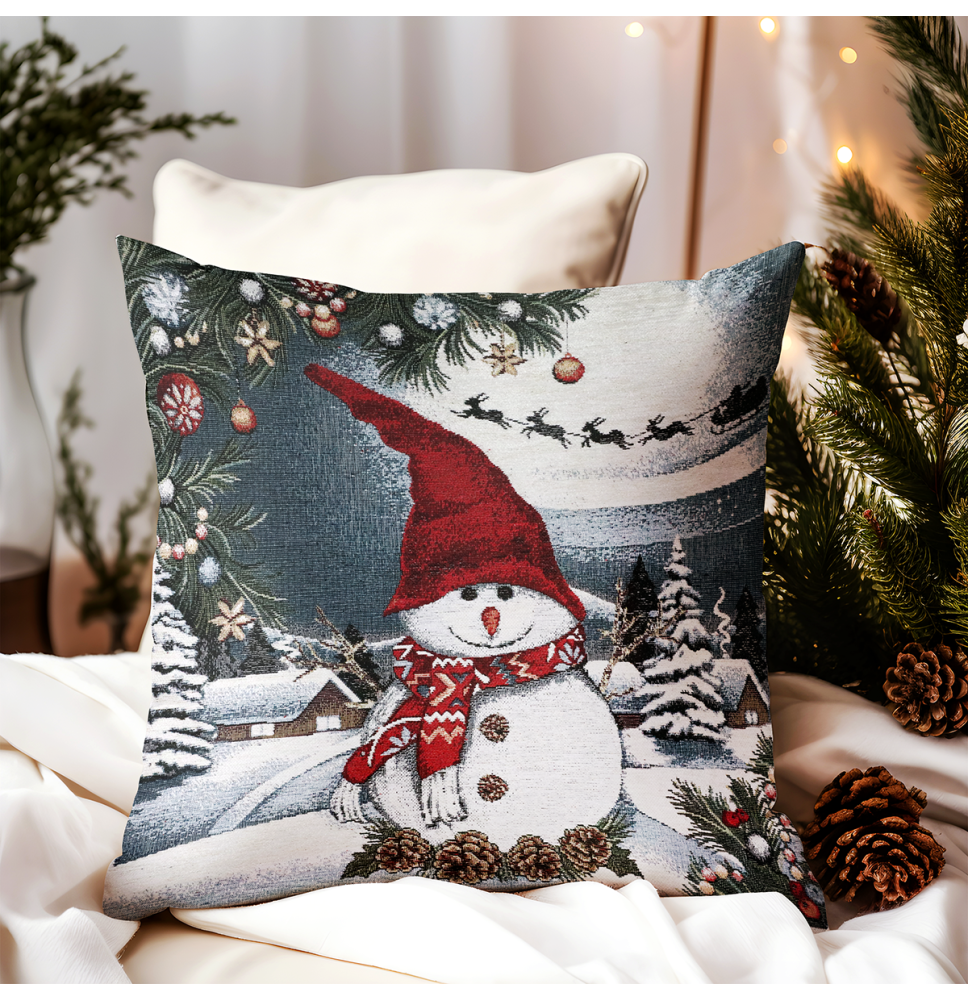 Párnahuzat gobelin Hóember 42x42 cm Chenille IT07