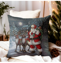 Karácsonyi gobelin párnahuzat lurexszel - Mikulás szarvassal