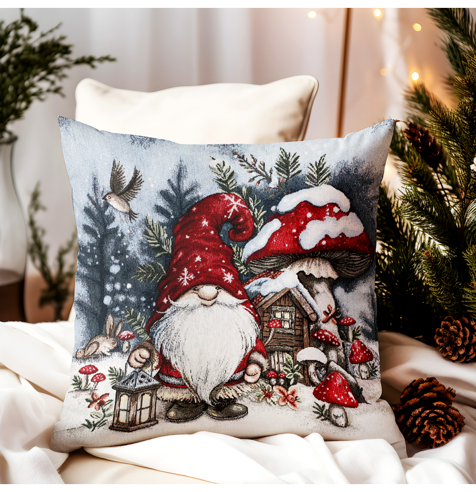 Karácsonyi párnahuzat gobelin Chenille Gombamanó