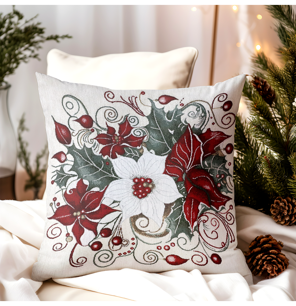 Karácsonyi párnahuzat gobelin Karácsonyi rózsa Chenille IT040
