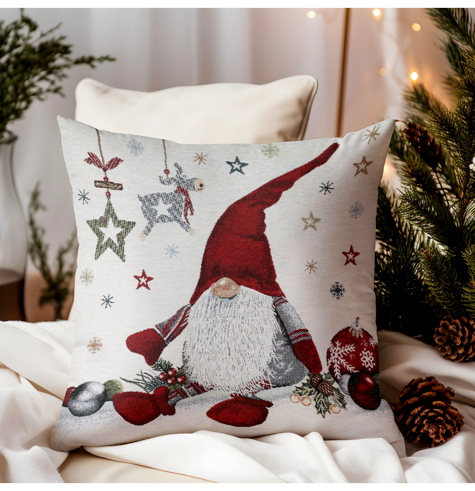 Párnahuzat gobelin 42x42 cm Vörös manó Chenille IT010