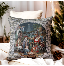 Karácsonyi gobelin párnahuzat Betlehem motívumával