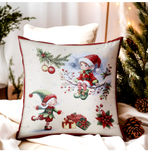 Karácsonyi gobelinpárnahuzat manókkal - lurexszel szőtt