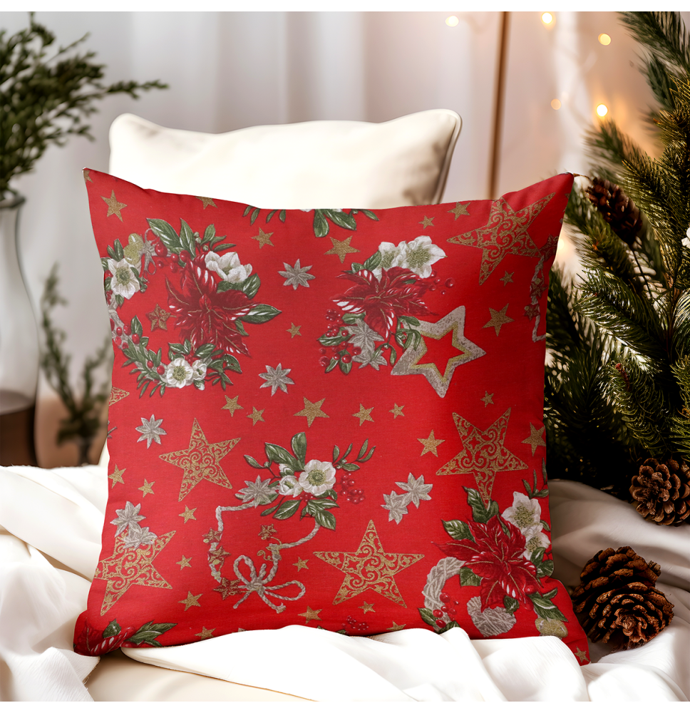 Karácsonyi pamut párnahuzat Karácsonyi rózsák piros