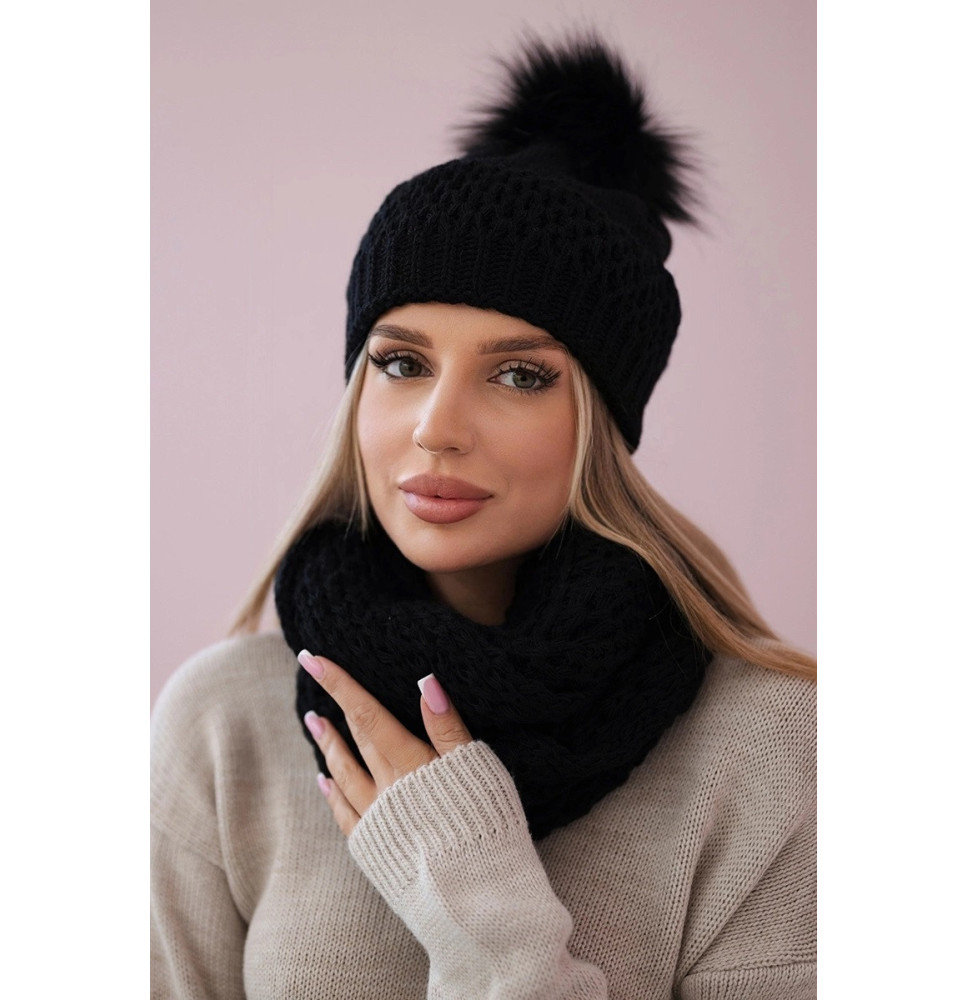 Női téli kalap és sál PLK4 feketé