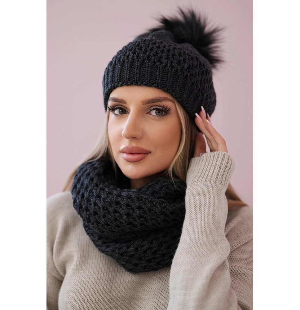 Női téli kalap és sál PLK4 grafit