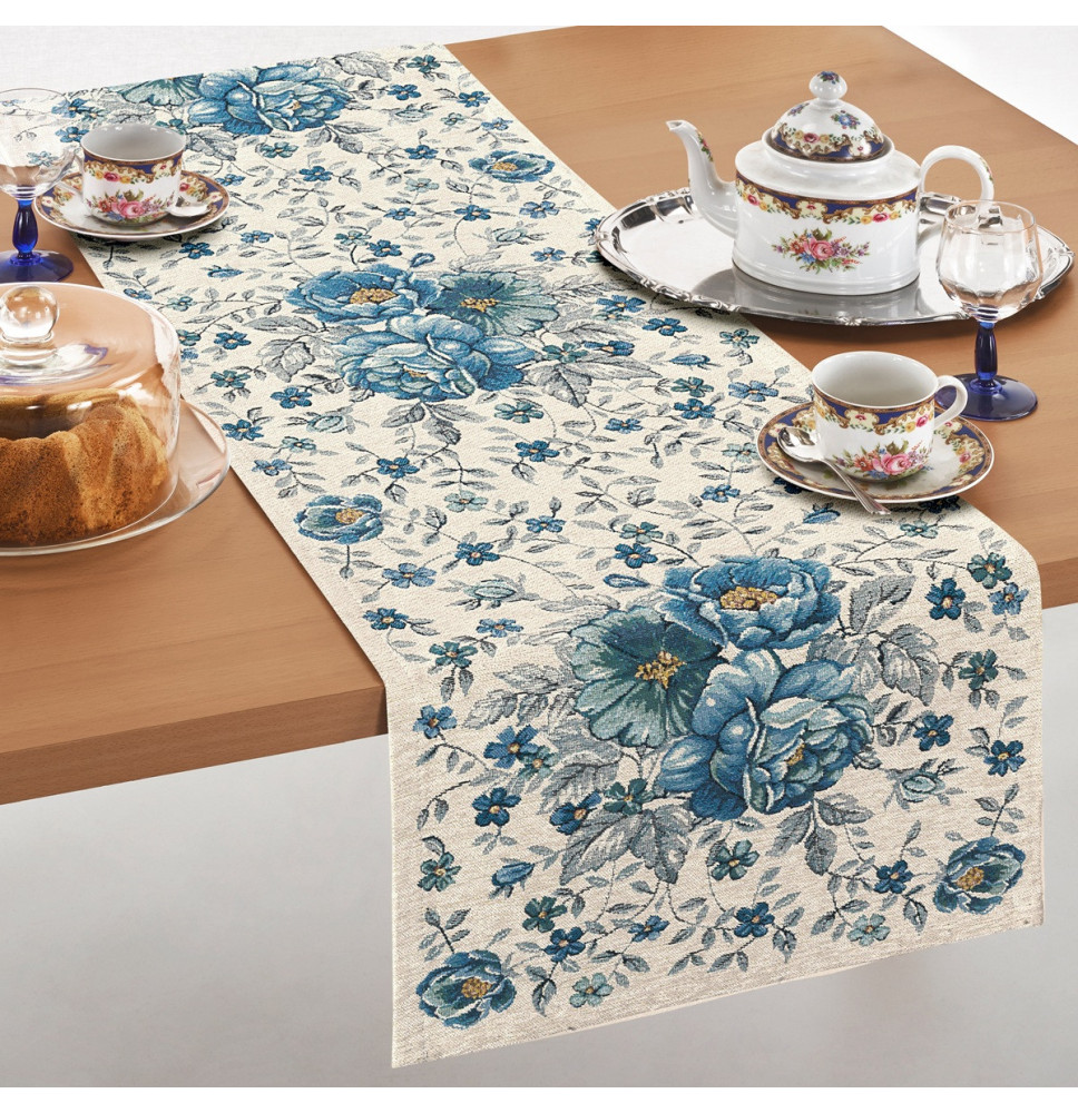 Gobelin terítő kék virágok henille IT112