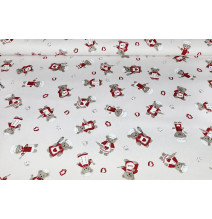 Dekoratív pamutszövet Teddy mackó szakács bordó színben, szélesség 140 cm