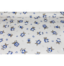 Dekoratív pamutszövet Teddy mackó szakács kék színben, szélesség 140 cm