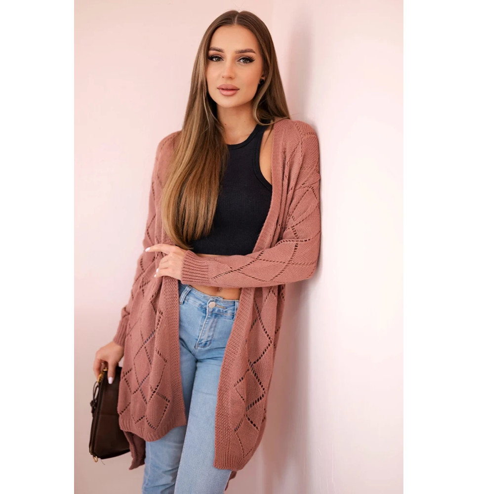 Női pulóver geometriai mintával MI2020-4 sötét rózsaszín